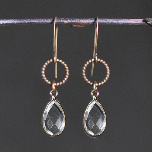 Antique Brass Small Circle Stone Earrings (Crystal)
