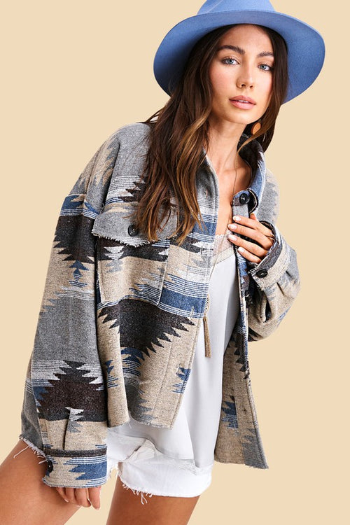 Teagan Aztec Shacket (Blue)