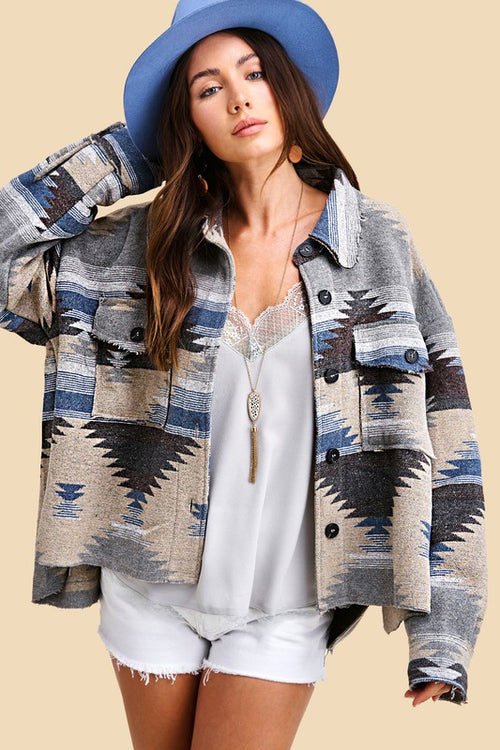 Teagan Aztec Shacket (Blue)