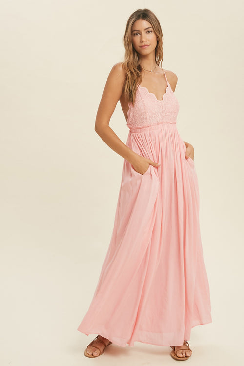 *PVM* Fawna Lace Maxi Dress (Pink)