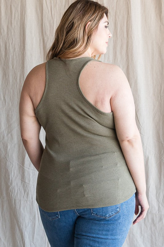 *Online Exclusive* Button Ribbed Tank Top in Vintage Olive