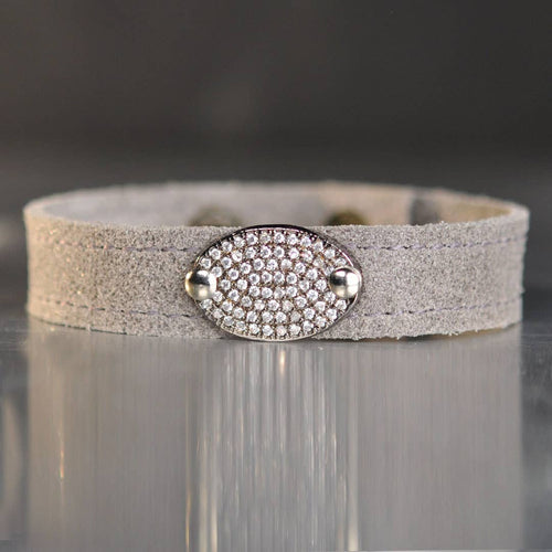 Pave Oval Cuff Bracelet (Silver Shimmer Leather)