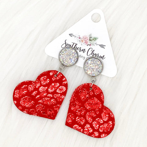 Leopard Heart Dangles (Crystal & Red)