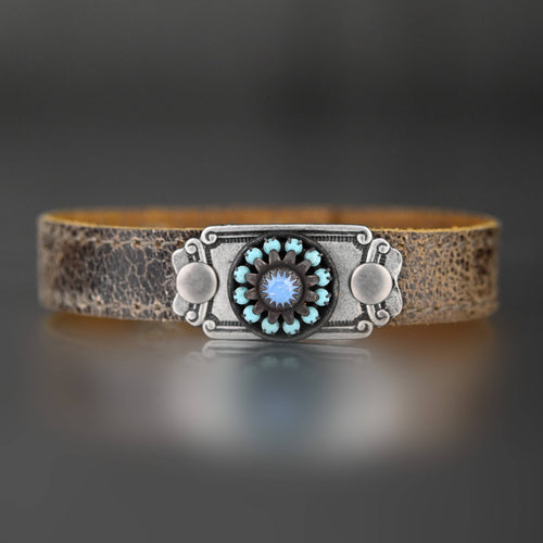 Vintage Stone Cuff Bracelet (Weathered Brown Leather)