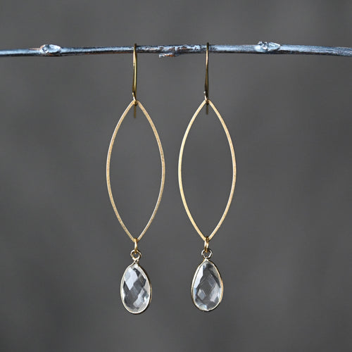 Brass Open Marquise w/ Stone Earrings (Crystal)