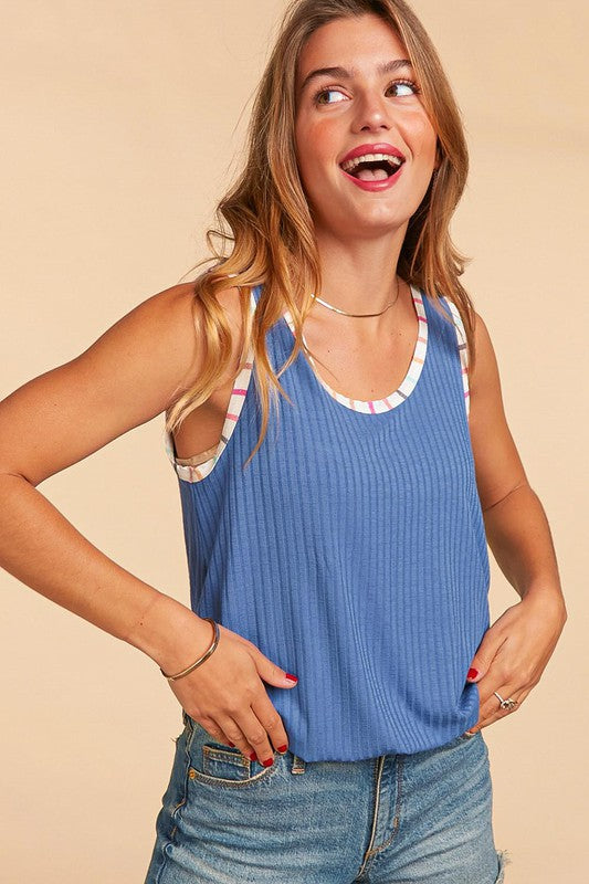 *Online Exclusive* Multi Color Stripe Banded Rib Knit Tank Top
