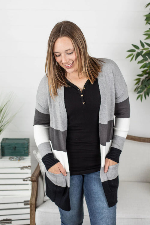 *Outlet* Sweater Cardigan (Black Stripe)