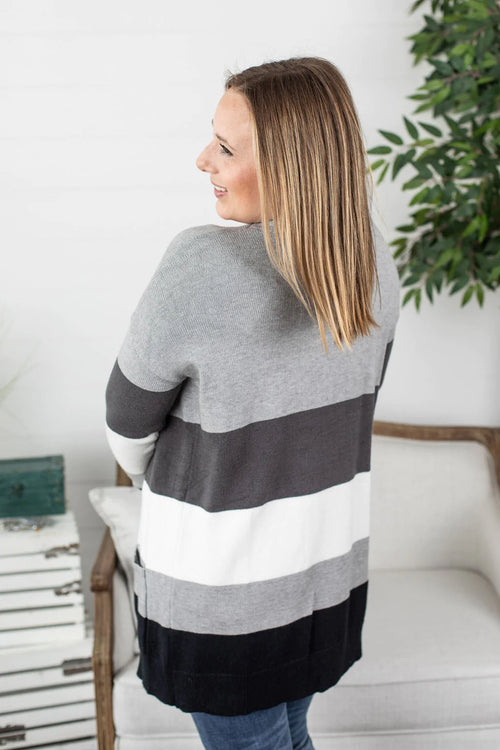 *Outlet* Sweater Cardigan (Black Stripe)