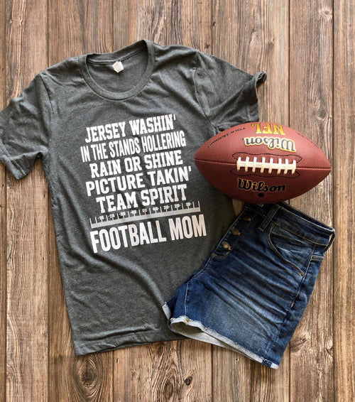 Jersey Washin Football Mom Tshirt (Grey)