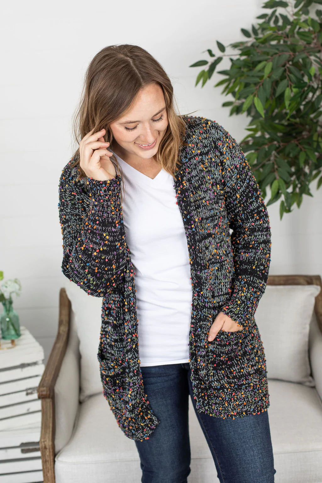 *Outlet* Carly Confetti Dot Cardigan (Black)
