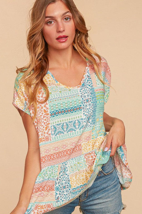 *Online Exclusive* Bohemian Multi Color Rayon Challi Blouse Woven Top