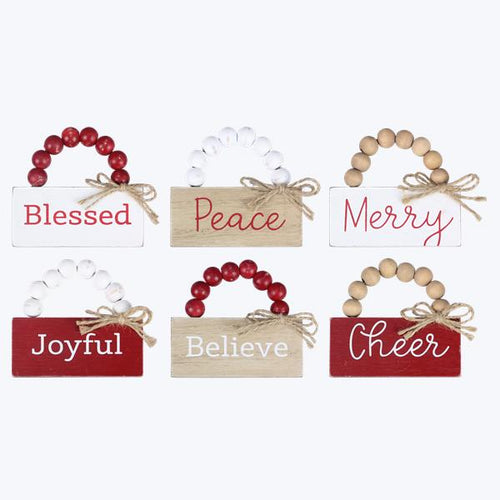 Wood Christmas Mini Sign with Blessing Bead Hanger
