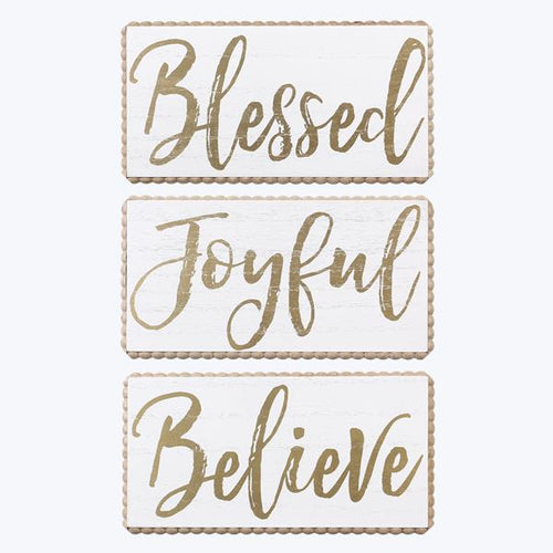 Wood Tabletop Sign in White Washed with Gold