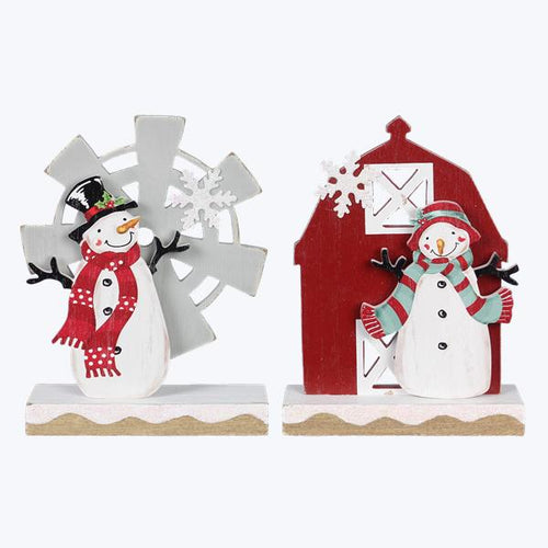 Wood Snowman Christmas Barn Tabletop Sign
