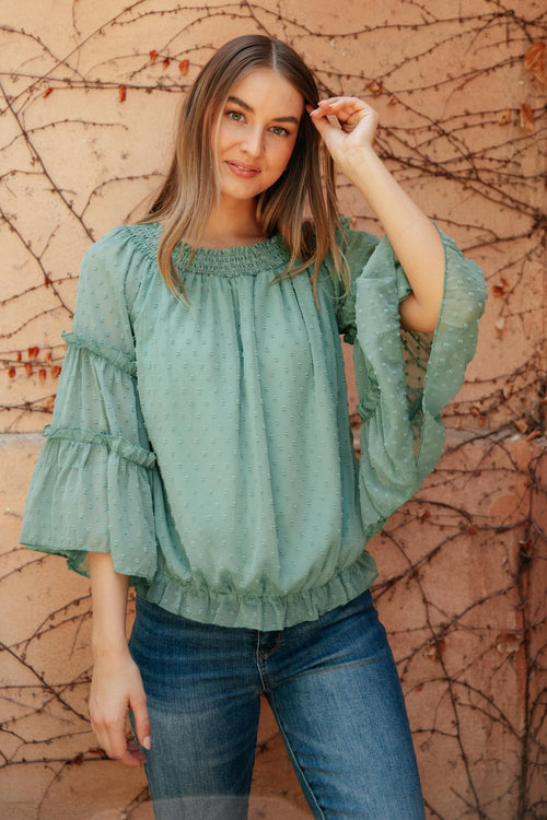 *Online Exclusive* Dreaming Of Swiss Dots Top in Sage