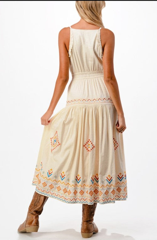 Miss Me Embroidered Maxi Dress (Cream)