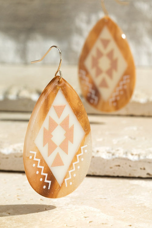 Acrylic Aztec Drop Earrings (Caramel)