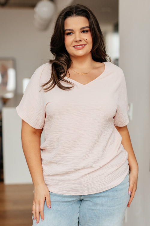 *Online Exclusive* Frequently Asked Questions V-Neck Top in Blush