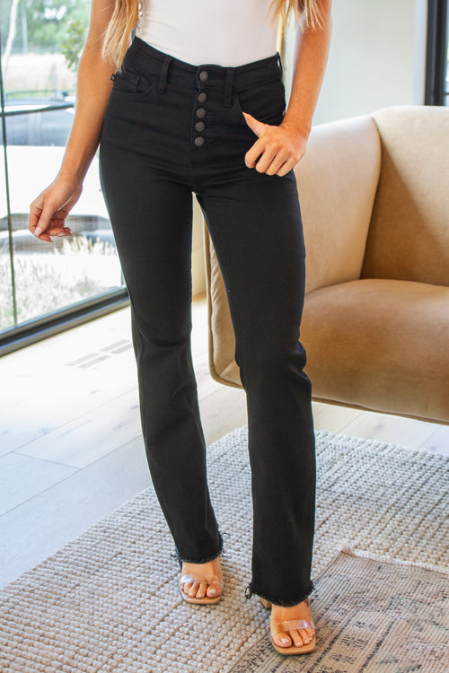 *Online Exclusive* Judy Blue Harriet Button Fly Bootcut Jeans (Black)