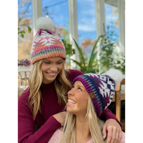 Ombre Aztec Faux Fur Pom CC Beanie (Multiple Colors)