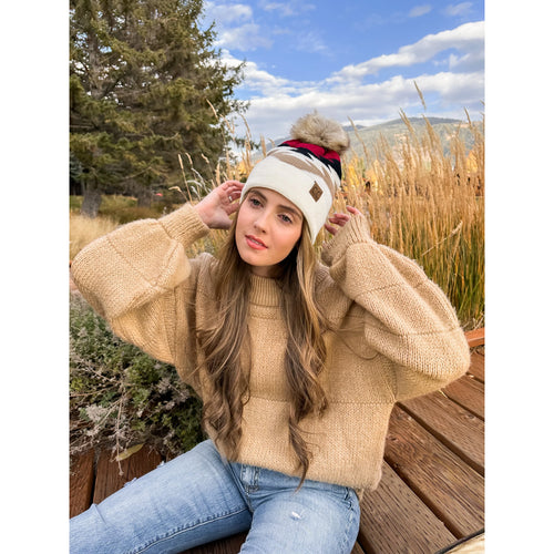 Aztec Natural Faux Fur Pom CC Beanie (Multiple Colors)