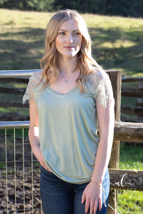 Erin Lace Sleeve Top (Vintage Sage)