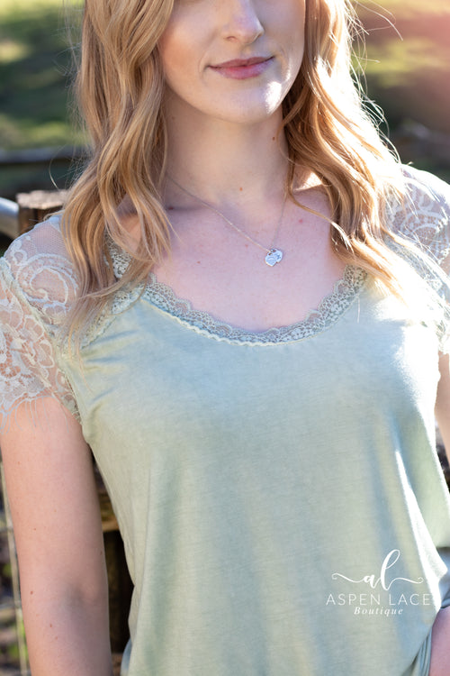 Erin Lace Sleeve Top (Vintage Sage)