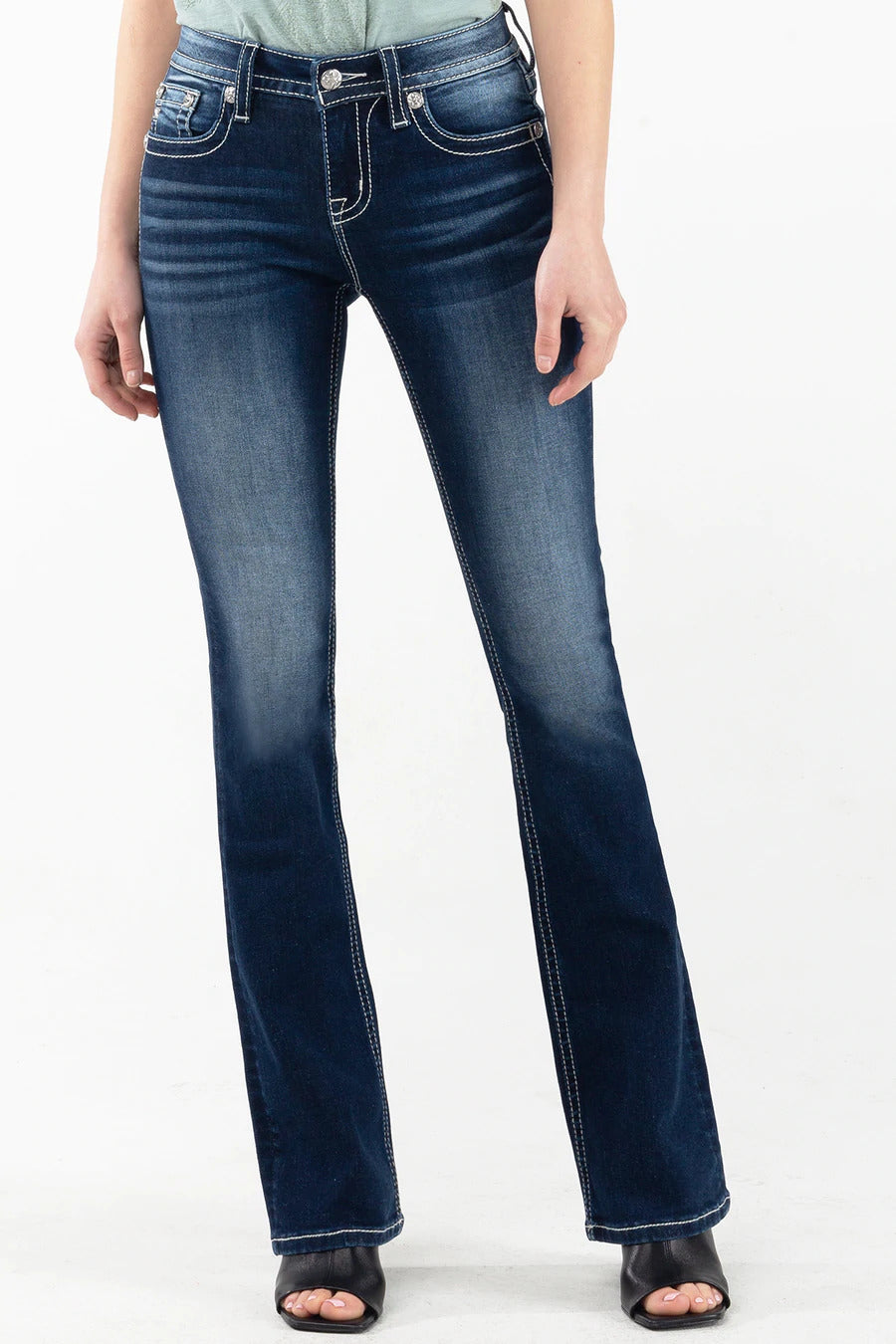 Miss Me Gold Stitch Bootcut Jeans