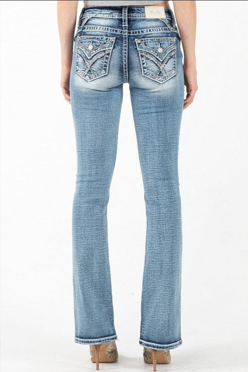 *Outlet* Miss Me Turquoise Stitch Bootcut Jeans