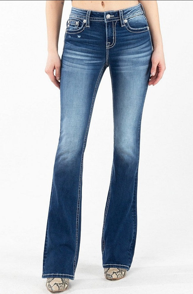 *Outlet* Miss Me Blue Stitch Bootcut Jeans