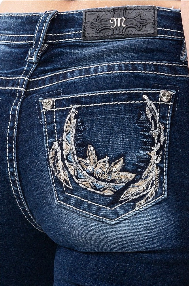Miss Me Feather Horseshoe Bootcut Jeans