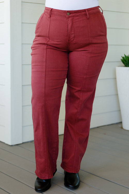 *Online Exclusive* Judy Blue Phoebe Front Seam Straight Jeans (Burgundy)
