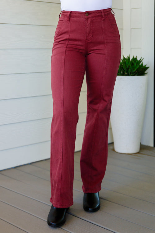 *Online Exclusive* Judy Blue Phoebe Front Seam Straight Jeans (Burgundy)