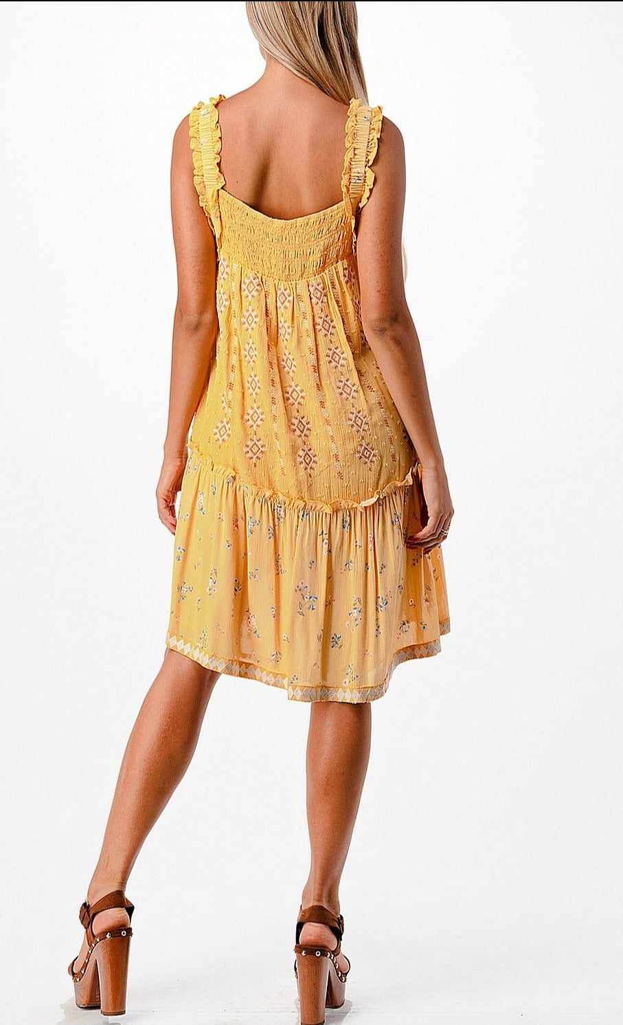 Miss Me Embroidered Smocked Dress (Mustard)