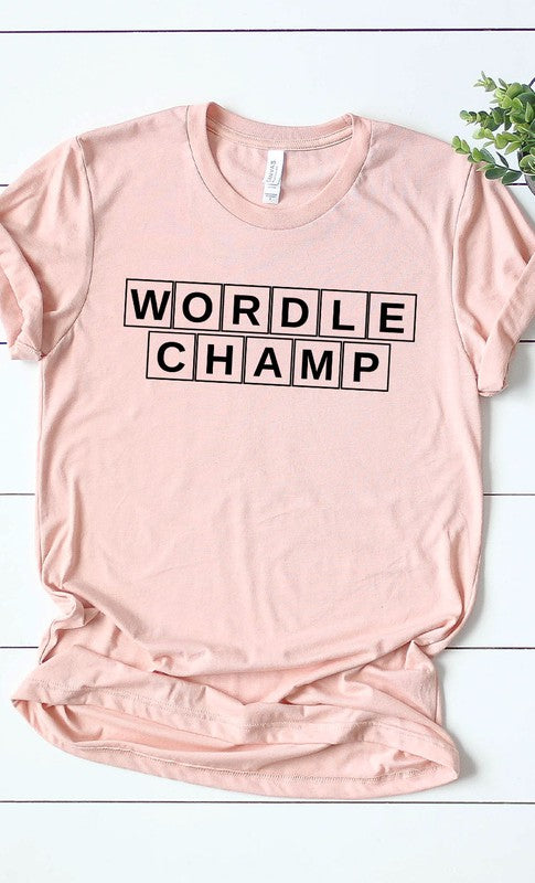 *Online Exclusive* Wordle Champ Graphic Tee in Heather Peach