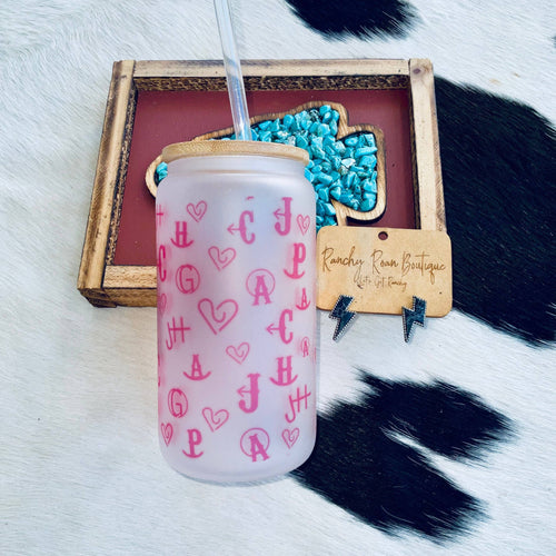 Frosted Glass Tumbler (Hot Pink Neon Brands)
