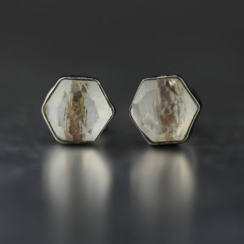 Hexagon Gemstone Stud Earrings (Prasiolite)