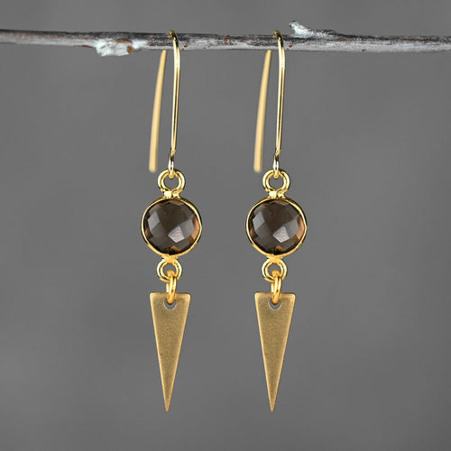 Simple Semi Precious Brass Triangle Drop Earrings (Labradorite)