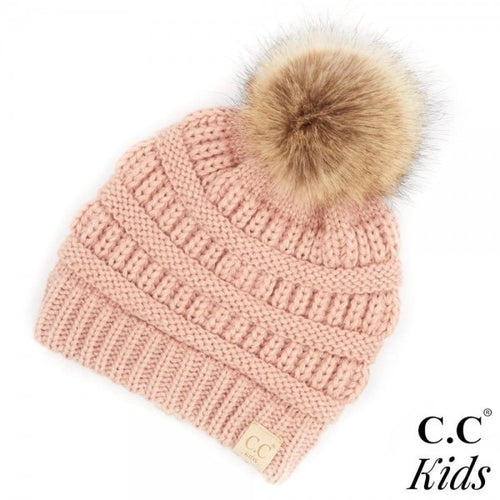 Kids Faux Fur Pom Beanies (Multiple Colors)