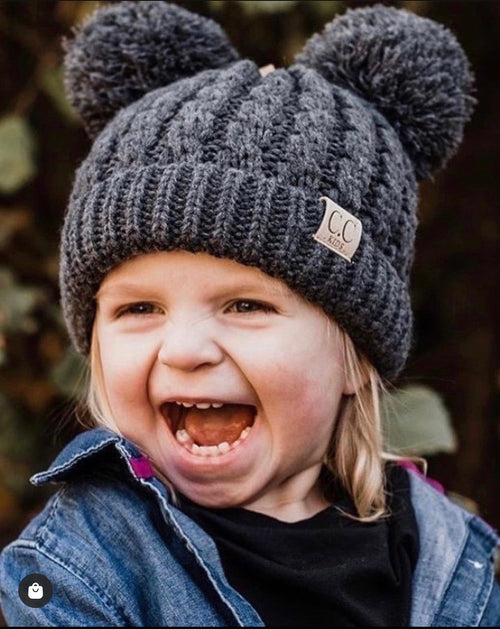 Kids Double Pom Solid CC Beanies (Multiple Colors)
