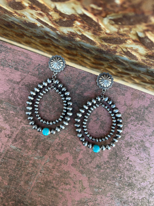 Western Concho Double Hoop Earrings (Turquoise)