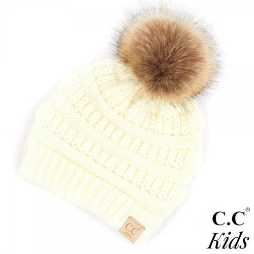 Kids Faux Fur Pom Beanies (Multiple Colors)