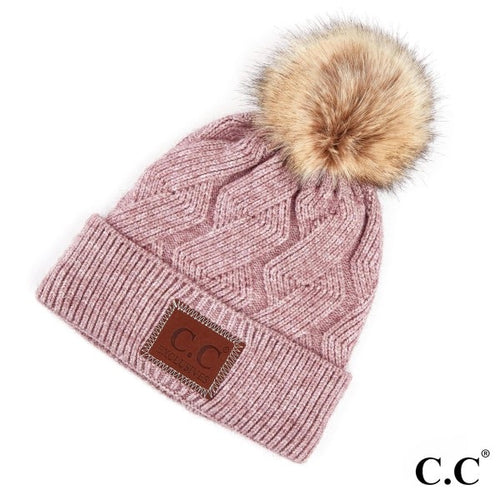 Geometric Fur Pom Beanies (Multiple Colors)