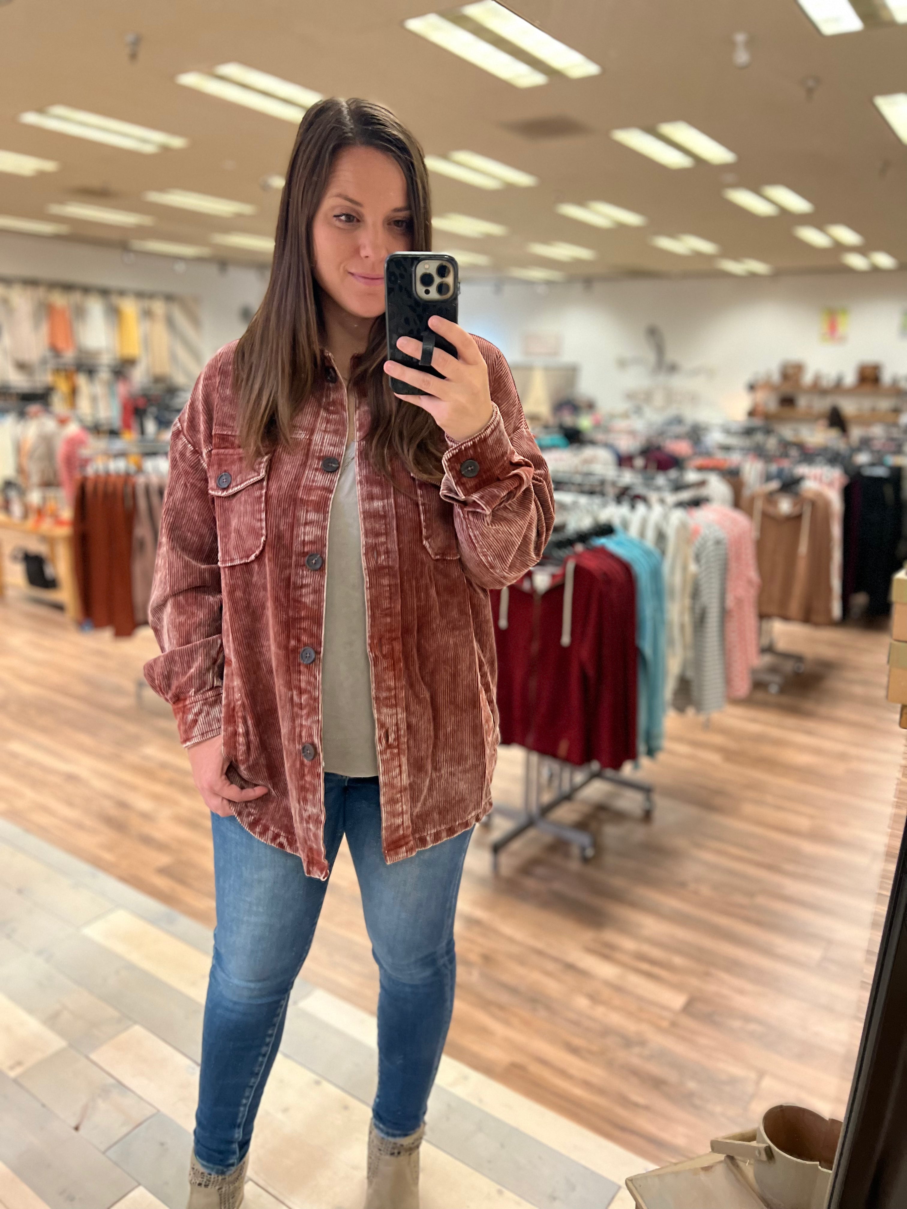 Rust Shacket Woman Tia Corduroy Shacket (Rust) – Aspen Lace Boutique