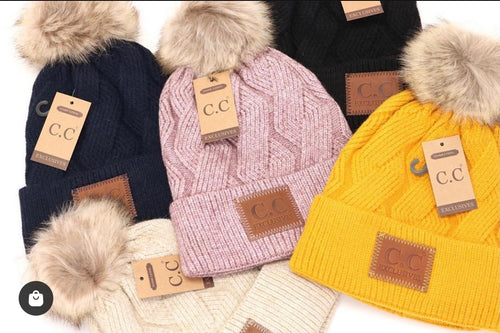 Geometric Fur Pom Beanies (Multiple Colors)