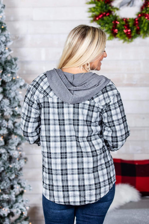 *Outlet* Brittany Hooded Top (Black Plaid)