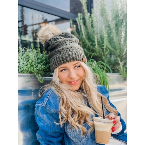 *Outlet* Whip Stitch Slouchy Pom CC Beanies (Multiple Colors)