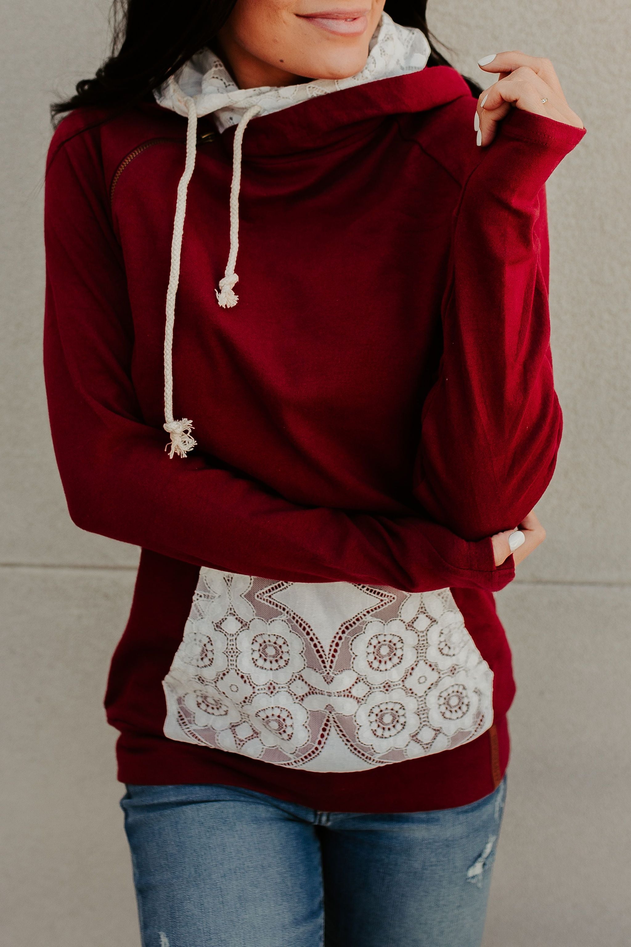 *Outlet* DoubleHood&trade; Sweatshirt (Lovely Lace Burgundy)